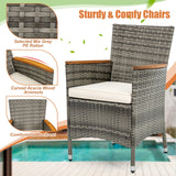 Toolsempire 7 Pieces Patio Dining Set Outdoor Dining Set, Wicker Patio Furniture Set with Acacia Wood Table and Chairs, Garden Dining Table Set for Backyard, Desk, Poolside, (Grey) Toolsempire