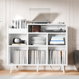 Cozy Castle Record Player Stand, Turntable Shelf with Vinyl Storage up to 500 Albums, Vinyl Record Player Shelf with Power Outlet Sideboard Buffet Cabinet with Storage Accent Cabinet, White Cozy Castle