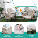 Patiorama 5-Piece Patio Dining Set, Outdoor Dining Table Chair Set, All-Weather Twisted Rattan Wicker Rope Conversation Set, Patio Furniture Set w/Umbrella Hole, 4 Cushioned Chairs&Glass Table(Tan) Patiorama