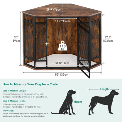 YITAHOME Corner Dog Crate Furniture, 52" Wooden Dog Crate with Dog Cushion, Dog Kennel Indoor for Small Medium Large Dogs, Brown - WoodArtSupply