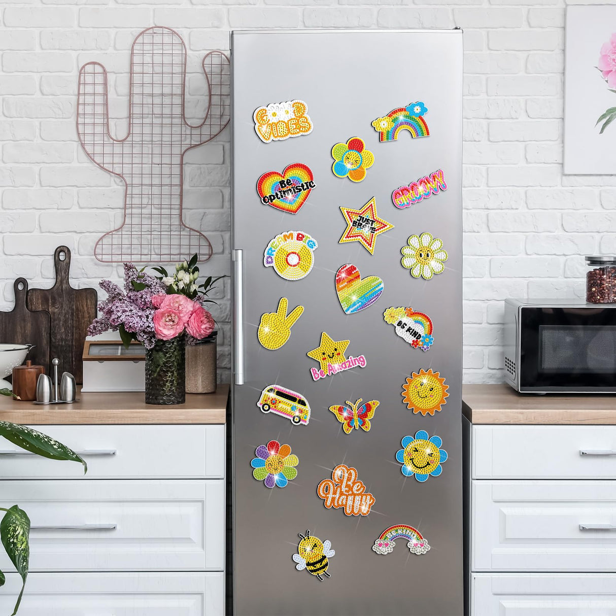 Saillong 20 Pcs Rainbow Diamond Art Magnets Rainbow Diamond Art Painting Magnets Kits Refrigerator Magnetic Stickers for Fridge Home Adults DIY Crafts Saillong