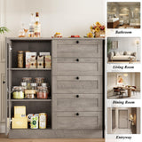 HOSTACK 5 Drawer Dresser with Door, Storage Cabinet with Drawers and Shelves, Wide Wood Dresser, Modern Chest of Drawers Organizers for Living Room, Kitchen, Hallway HOSTACK