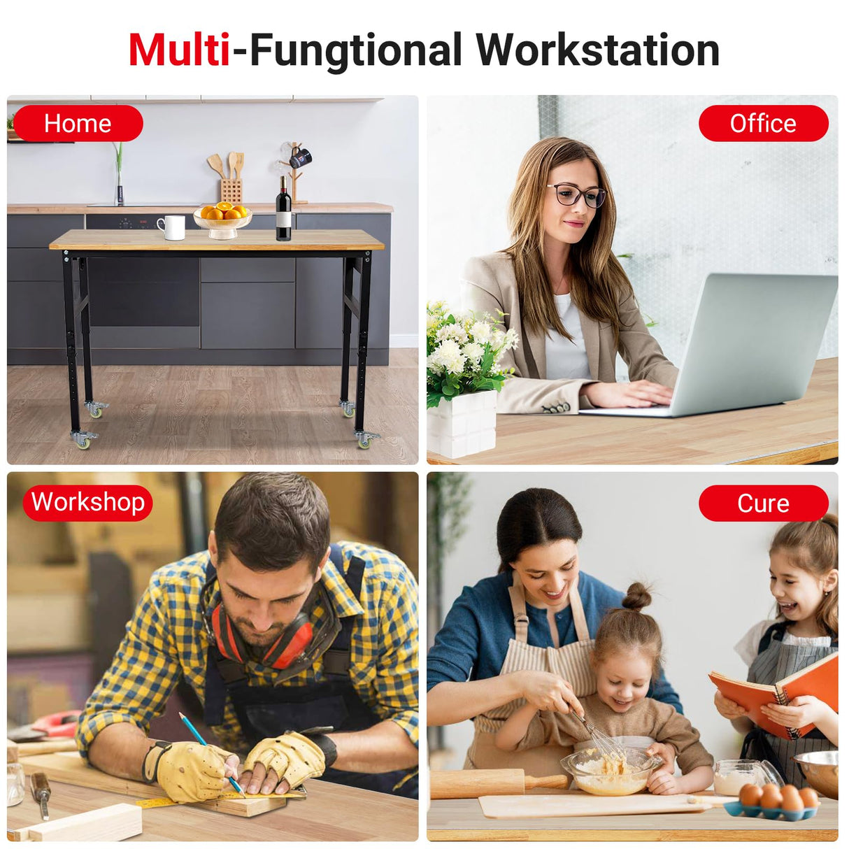 GarveeTech Workbench, 48" x 24" Adjustable Workbench with Power Outlet, Scale, Pegboard and 6 Hooks, 2200LBS Load Capacity, 8 Adjustable Height Worktable for Garage, Office, Home GarveeTech