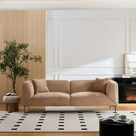 YOPENG 82" Modern Sofa 3-Seater Upholstered Couch with Metal Legs, Luxury Comfy Tuxedo Sofas, Soft Boucle Loveseat Minimalist Curved Couches for Living Room Bedroom Home Office Apartment, Camel YOPENG