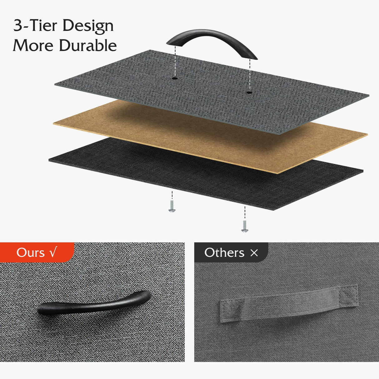 WLIVE Dresser TV Stand, Entertainment Center with Fabric Drawers, Media Console Table with Metal Frame and Wood Top for TV up to 45 inch, Chest of Drawers for Bedroom, Dark Grey WLIVE