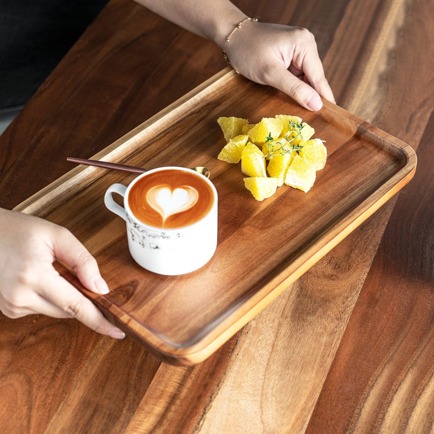 BF BILL.F SINCE 1983 Acacia Wood Rectangular Serving Tray Set of 3, Elegant Farmhouse Style