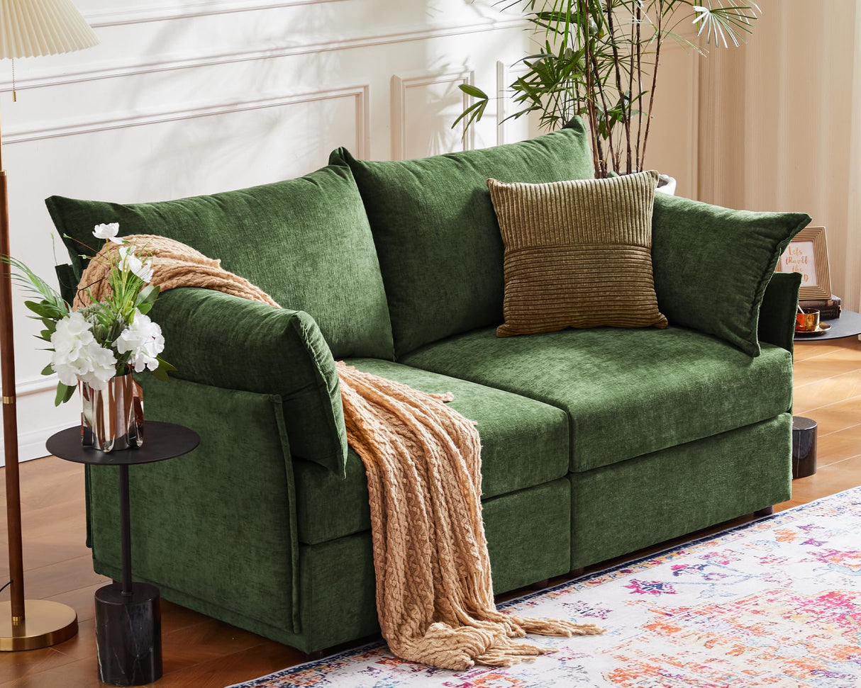 ABCASA Oversized Loveseat Sofa, Modern Modular Sectional Couch Green Fluffy Chenille Mid Century 2-Seat 24.5" Deep Seat for Apartment, Living Room, Bedroom ABCASA