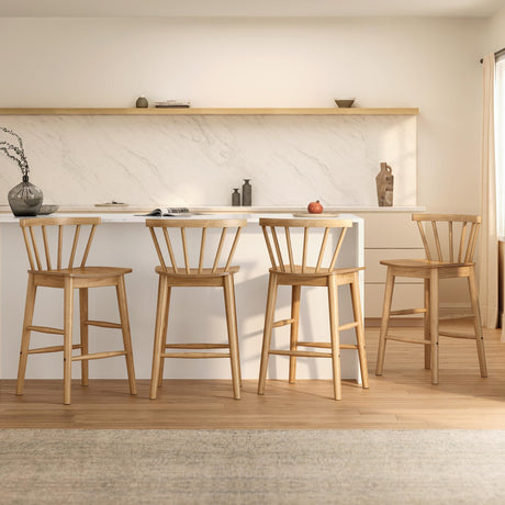 HoeuThien Barstools Set of 4, 24" Wood Element Bar Stools, Armless Farmhouse Wooden Bar Dining Chairs with Back & Footrest for Kitchen Island Cafe Pub Light Brown HoeuThien