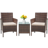 Flamaker Patio Furniture Set 3 Pieces All-Weather Rattan Outdoor Furniture Patio Chairs with Tempered Glass Table for Porch Bistro Balcony (Brown/Cream) Flamaker