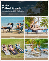 KingCamp Oversized Tanning Chair, Extra-Wide Padded Folding Chase Lounge Chairs Portable Adjustable 5-Position 400lbs Heavy Duty Lounger with Double-Layer Oxford for Outdoor Beach Patio Sun Pool KingCamp