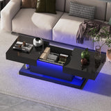 Black Coffee Table with LED Lights – 47.3" Modern Coffee Table with Hidden Storage & Sliding Top – Smart Living Room Table with High Gloss Finish GOFEI