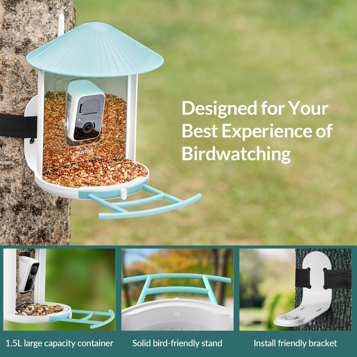 NETVUE Birdfy Smart Bird Feeder with Camera - Auto Capture & Identify 6000+ Species, Free AI Forever, Ideal Gift for Birdwatching and Bird Lovers NETVUE