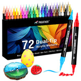 72 Colors Acrylic Paint Markers, Dual Tip with Fine Tip and Brush Tip Pens for Stone, Wood, Calligraphy, Canvas, Ceramic, Metal, Glass, Rock Painting, DIY Crafts Pagather