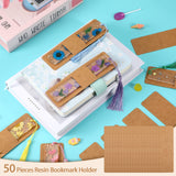 Fumete 50 Pieces Resin Bookmark Holder 5.9 x 1.8 Inches Kraft Sleeves DIY Bookmarks Display Cards for Wrapping Small Business Packaging Supplies Party Favor Gift (Brown, Cute) Fumete