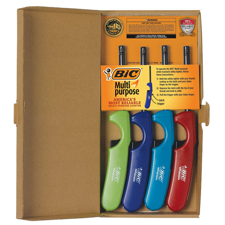BIC Multi-Purpose Classic Edition Lighters, Great for Candles and Fireplaces, Assorted Colors, 4-Pack (Colors May Vary) BIC