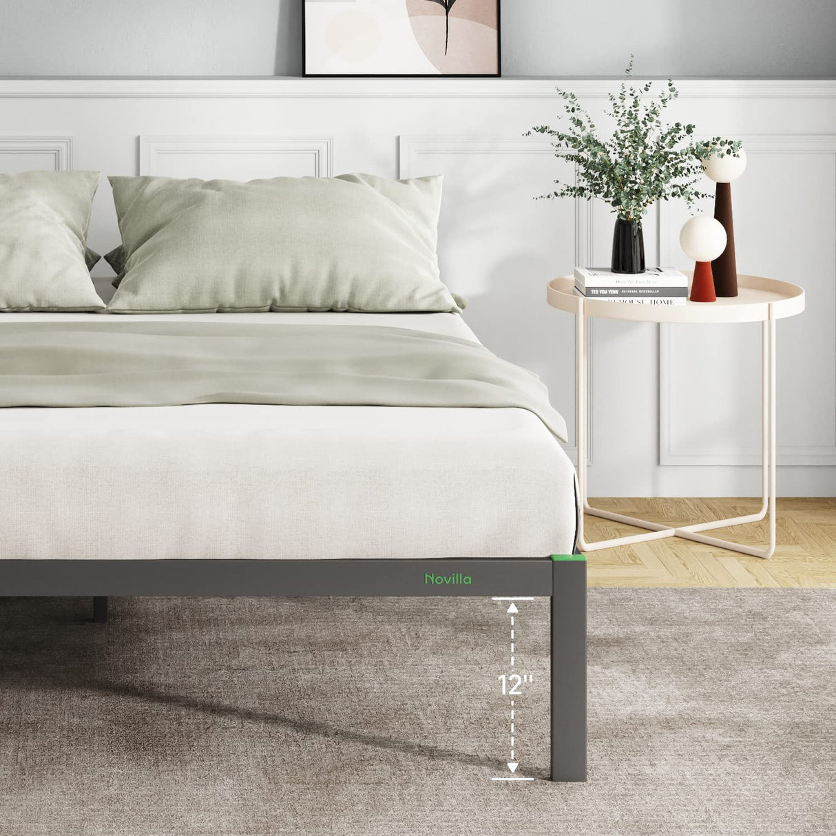 Novilla 14 Inch Queen Size Bed Frame, Metal Bed Frame with Storage,Queen Platform Bed Frame No Box Spring Needed, Wooden Slats Support, Heavy Duty, Easy Assembly, Black Novilla