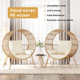 Yechen Egg Chair Outdoor, Oversized Wicker Patio Chairs with 350LBS Capacity, Rattan Porch Chair, 6.69'' Cushions for Living Room, Bedroom, Garden, Round Nest Chairs with Steel Stands Easy Assembly Yechen
