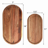 Elsjoy Set of 2 Acacia Wooden Serving Trays, Natural Wood Serving Platters Set with Lip, Oval Charcuterie Plates Board Rustic Long Bread Fruit Dishes for Kitchen Decor, 14"x7" and 11"x5.5" Elsjoy