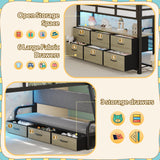 busyaeh Low Loft Bed Full Size,Full Loft Bed for Kids with 9 Storage Drawers & 15.8" H Safety Guardrail & Inclined Ladder & Safety Handrail & LED Lights and Charging Station,Toddler Loft Beds,Oak Gray busyaeh