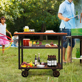 Industrial Bar Cart, Serving Cart with Wheels and Handle, 3-Tier Beverage Metal Cart with Removable Tray and Storage Shelves for Living Room Kitchen, Rustic Copper Topower