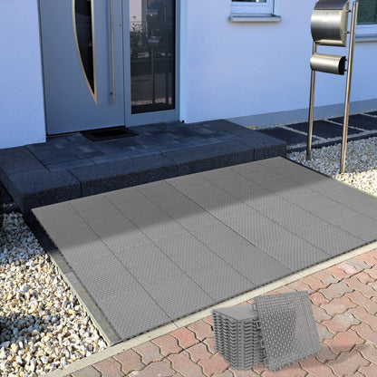 smabee 16 pcs Interlocking Rugged Deck Floor Tiles Non-Slip with Drainage Holes Plastic Mats for Boat Pool Patio Balcony Sports Area 9.8"x9.8"x0.47" (Gray)