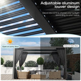 LVUYOYO Louvered Pergola 10' x 13', Outdoor Pergola with Adjustable Roof, Aluminum Frame Pergola with Curtains and Netting, Hardtop Metal Gazebo for Patio, Backyard, Garden, Deck (Black) LVUYOYO