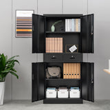 Wanfu Metal Storage Cabinet, 71" Locking Storage Cabinet with Adjustable Shelves and 2 Drawers, Steel Storage Cabinet for Office, Garage, Home, School, Utility Room(Black) Wanfu