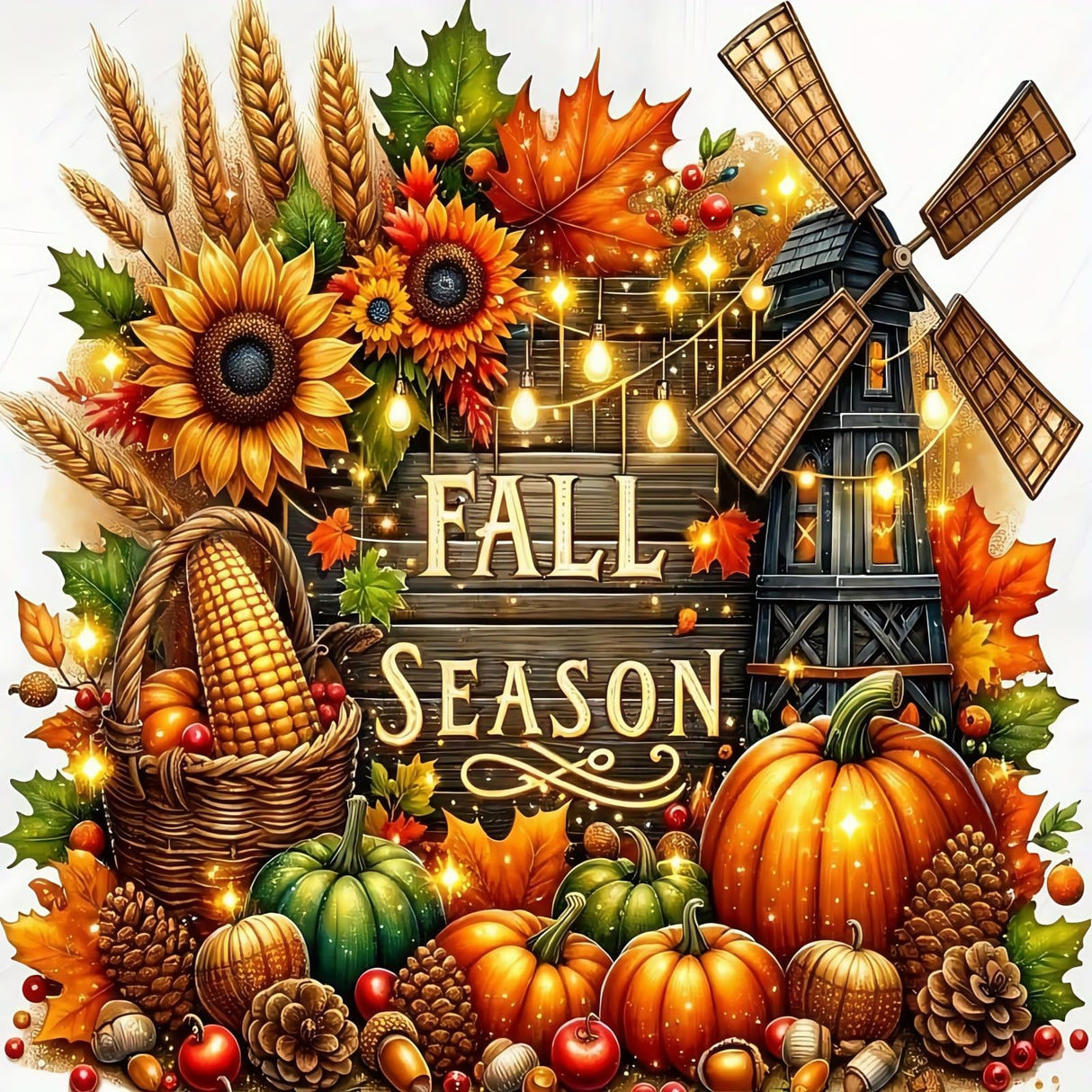 JYXSJYYD 5D DIY Fall Season Diamond Art Kits for Adults,Harvest Season Diamond Paintings Kits for Beginners,Paint by Diamonds Dot Full Drill Gem Art Crafts,Home Wall Decoration 13.8x13.8 Inches JYXSJYYD