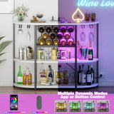 Furmax Wine Bar Cabinet for Liquor Bar Table Bar Cabinet with Lights and Outlet 4-Tier Storage Freestanding Wine Racks with Glass Holder Mini Bars for Home, Bar Furmax