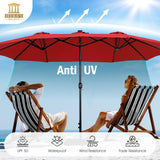 HERA'S PALACE 15 ft Patio Umbrella with 36 LED Solar Lights, Double Sided Outdoor Umbrella for Patio, Table Umbrella Outdoor Patio with Base for Garden Pool HERA'S PALACE