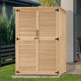 MCombo Outdoor Wooden Storage Cabinet, Garden Tool Shed with Latch, Outside Tools Wood Cabinet with Double Doors for Patio 1900 (Natural, Large) MCombo