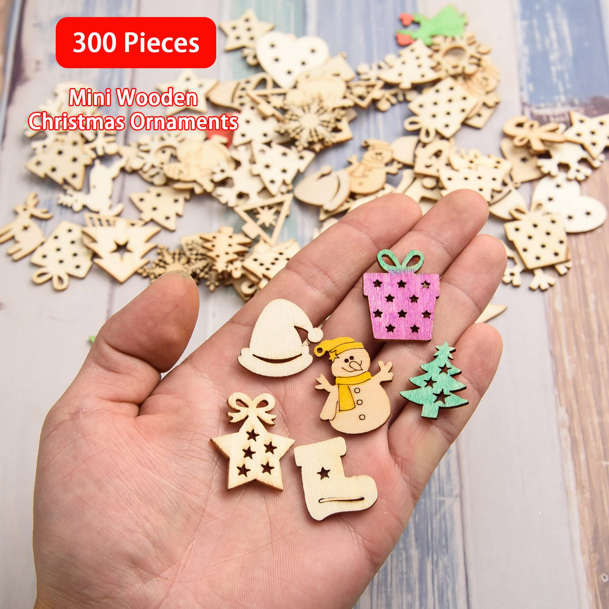 300 Pieces Unfinished Mini Wooden Christmas Ornaments DIY Wooden Christmas Ornaments Mini Blank Wood Slice Cutout Christmas Craft for Holiday Winter Xmas Tree Hanging Decoration DIY Craft,30 Styles AWIZOM