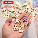300 Pieces Unfinished Mini Wooden Christmas Ornaments DIY Wooden Christmas Ornaments Mini Blank Wood Slice Cutout Christmas Craft for Holiday Winter Xmas Tree Hanging Decoration DIY Craft,30 Styles AWIZOM