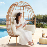 ONBRILL Oversized Egg Chair, Indoor Outdoor Egg Rattan Chair with PE Rattan, Steel Frame and Detachable Cushions, Wicker Lounger for Patio, Pool, Living Room, Bedroom - Beige ONBRILL