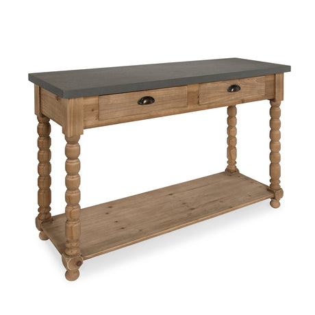 Kate and Laurel Rutledge Farmhouse Chic Two Drawer Console Table, Rustic Wood Base and Concrete Gray Top Kate and Laurel