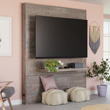 Sauder Steel River Entertainment Wall, for TVs up to 70", in a Weathered Wood Finish Sauder