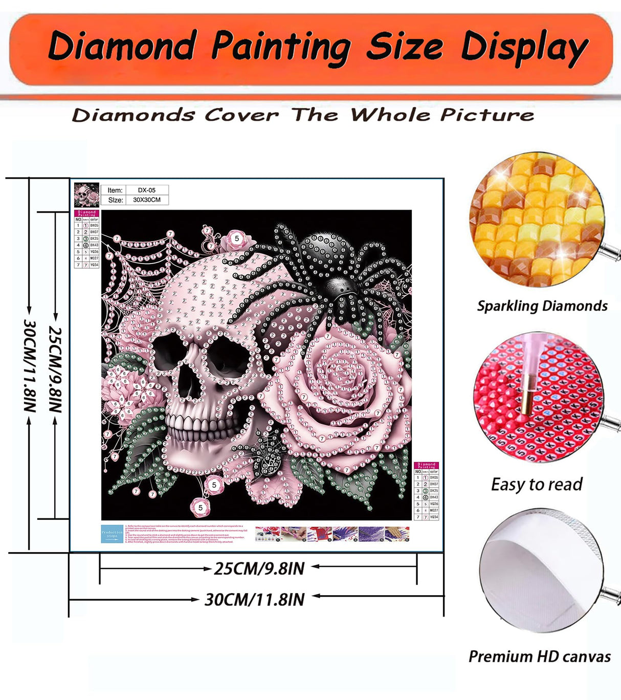 APTDYIGL 5D Halloween Pink Skull Diamond Painting Kits for Adults Beginner,Rose SpiderSpecial Shape Diamond Art Kits,DIY Full Drill Diamond Dot with Gem Art Kits,Home Wall Decor 11.8x11.8inch APTDYIGL
