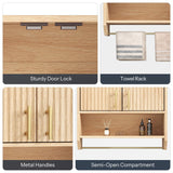 HOOBRO Fluted Bathroom Wall Cabinet, Farmhouse Medicine Cabinet with 2 Fluted Doors, Wall Storage Shelf with Towel Rack, Adjustable Shelf, for Small Spaces, Bathroom, Kitchen, Natural HOOBRO