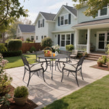 Mazatzal 5-Piece Patio Dining Set, Outdoor All-Weather Cast Aluminum Furniture Set with Umbrella Hole, Outside Table and Chair Set with Cushions, Large Metal Table and Patio Chairs for Patio Garden Mazatzal