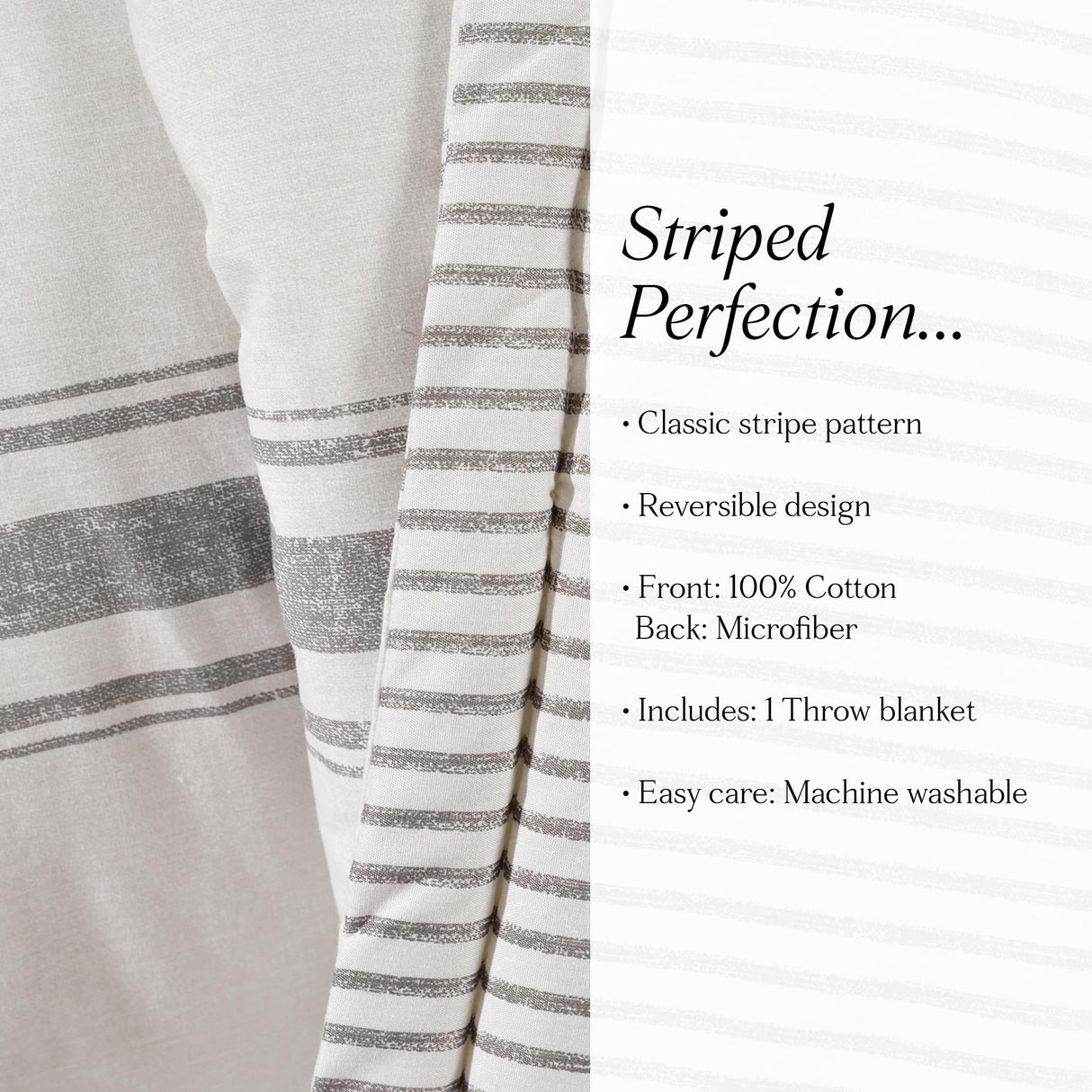 Lush Decor Throw Blanket Farmhouse Stripe, 60" x 50", Gray Lush Decor