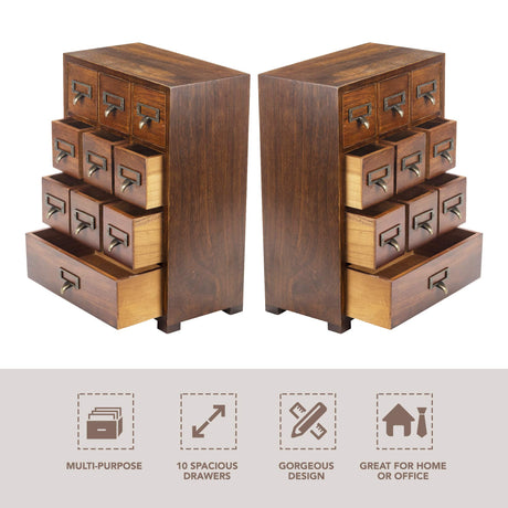 Card Catalog Traditional Solid Wood Small Chinese Medicine Small Curio Cabinet l Vintage Retro Look Tea Storage Organizer Apothecary Drawer Dresser l Primo Supply
