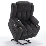 2024 Power Lift Recliner Chair with Full-Body Massage and Heat for Elderly, Hand Remote Control, Upgraded Powerful Motor, Extended Footrest, USB Ports, Stainless Steel Cup Holders, Chenille Grey Trustyue