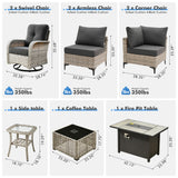 Outdoor Sectional Patio Furniture Set with Swivel Rocking Chairs,9 Pieces Wicker Conversation Sets L Shaped Couch Out Door Sofa Set Outside Furniture for Garden Deck Yard Porch,Black POUUIN