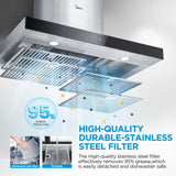 Midea MVT30W9AST Range 30 Inch 450CFM Vent T Shape Stove Hood with 5-Layer Aluminum Permanent Filters Kitchen, Ductless Convertible, 3 Speed Exhaust Fan, Stainless Steel Midea