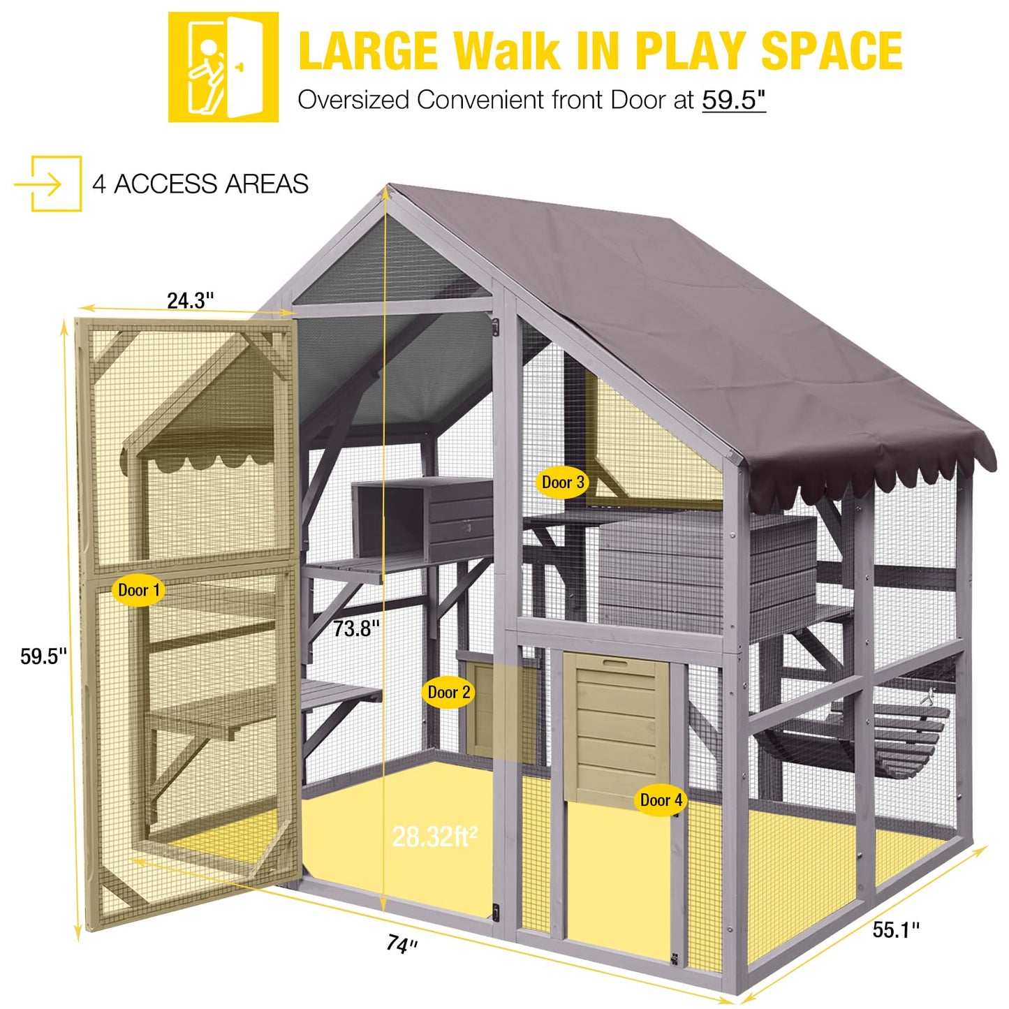 Aivituvin Catio Cat Enclosure Outdoor Cat Catio Large Cat Run with Bridges, Walks, Small Houses, Roof Cover 28.27ft