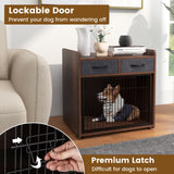 Giantex Dog Crate Furniture - Wooden Dog Cage End Table with 2 Storage Drawers, Latched Door, Pet House Dog Kennel Indoor for Small Dogs, Furniture-Style Dog Crate Side Table, Brown Giantex