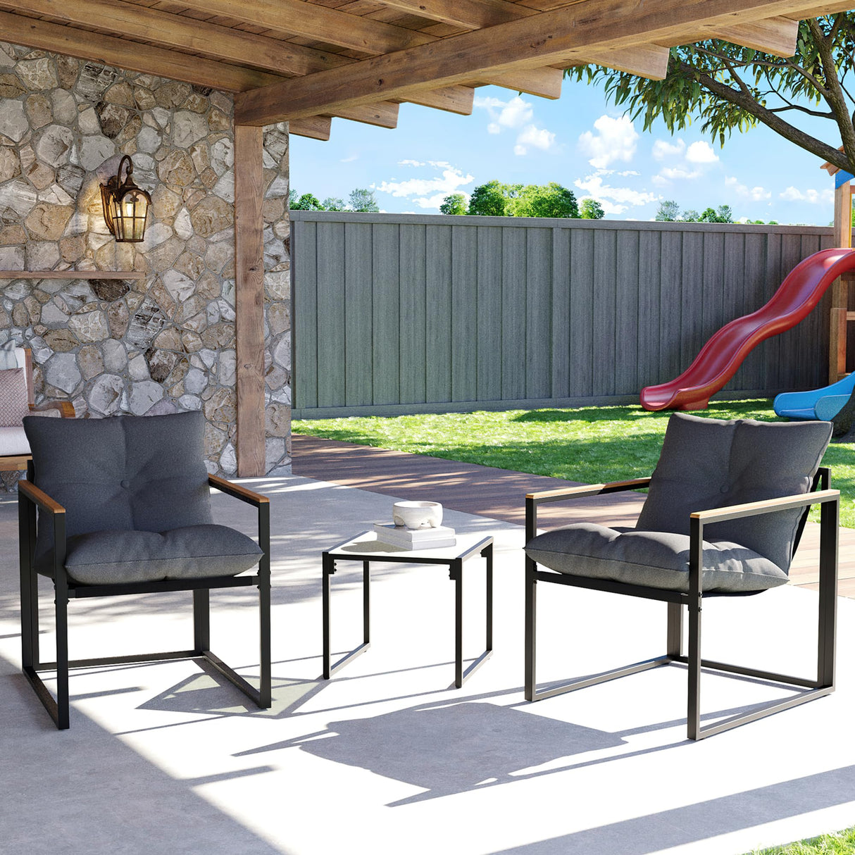 3D MATRIX Patio Furniture Set, 3 Piece Bistro Patio Sets, Small Bistro Set, Small Balcony Furniture (Gray) 3D MATRIX