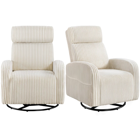 Yaheetech 360° Swivel Glider Chair for Nursery, Rocking Chair Nursing Chair with Side Pockets, Corduroy Glider for Living Room with High Back Beige Set of 2 Yaheetech