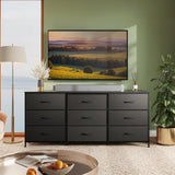 WLIVE 63''W Dresser for Bedroom, Black Dresser TV Stand for 65, 70, 75 inch TV, Wide Chest of Drawers with 9 Drawer, Large Entertainment Center, Fabric Dressers with Wood Top for Closet, Living Room WLIVE