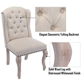 DM Furniture Parsons Dining Chairs Set of 2 Farmhouse Solid Wood Accent Chairs Linen Fabric Host Side Kitchen Chair with Tufted Wingback for Dining Room/Living Room/Bedroom,Cream DM Furniture